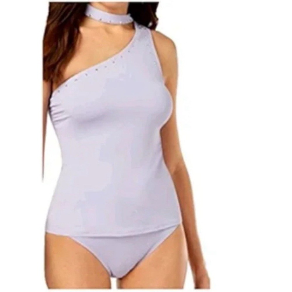 Michael Kors Light Quartz One-Shoulder Studded Choker Tankini  Set‎ Lg NWT $144